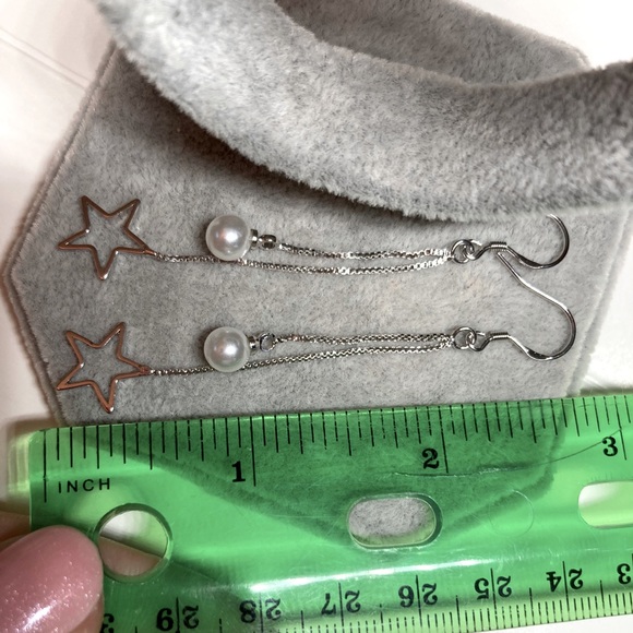 🌟 Sterling Silver 925 Pearl Star ⭐️ Earrings - Picture 3 of 4